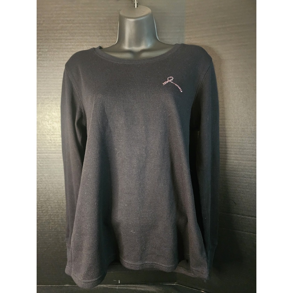 Lecare Womens XL Black Thermal Top 60% Cotton 40% Polyester EUC